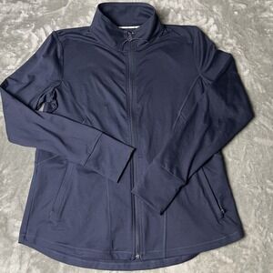 T By Talbots UPF 50+ Full Zip Sweater Zise Medium Blue Mock Neck Zip Pockets